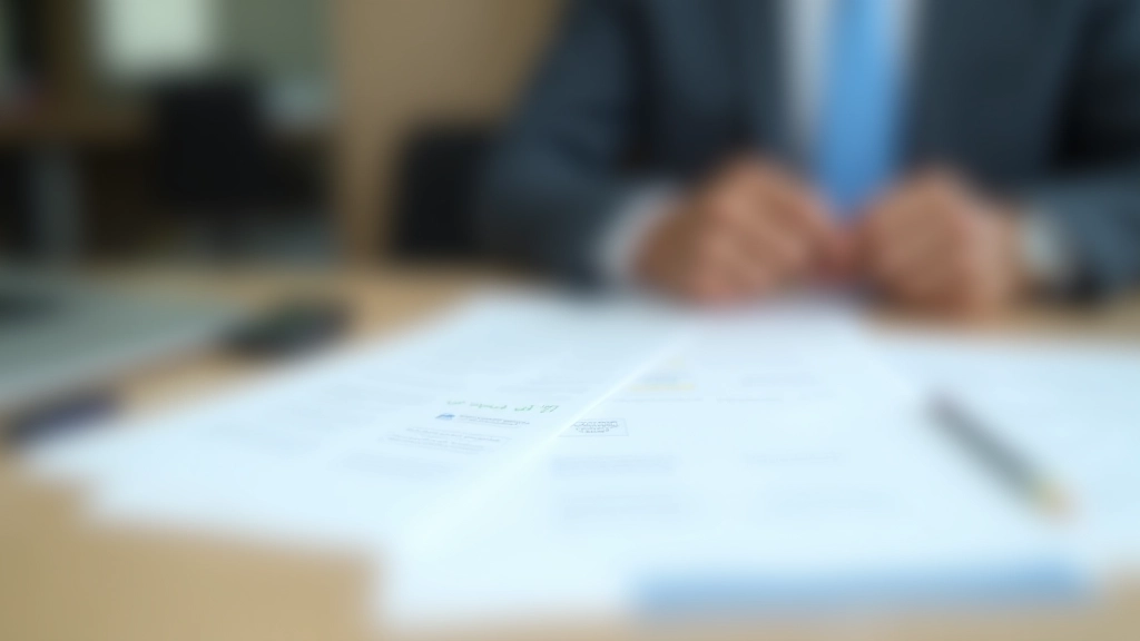 Close-up of official document forms and registration paperwork with pen on wooden desk surface