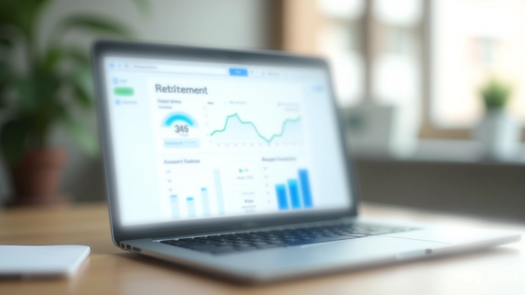 Digital dashboard showing retirement savings calculator with contribution amounts and projected growth over time