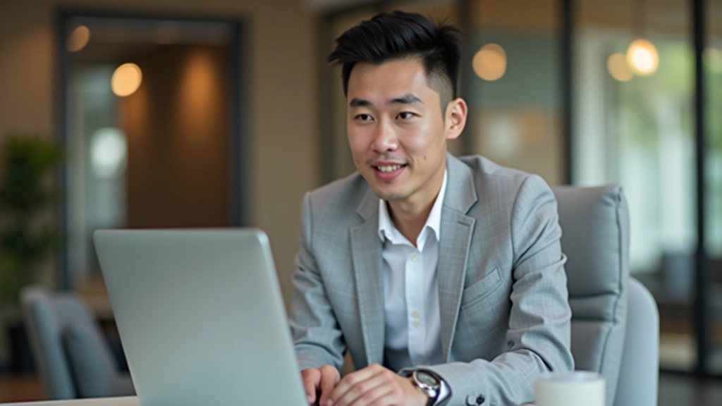 Young professional man aged 28 in business casual attire working at laptop in modern startup office environment with natural light