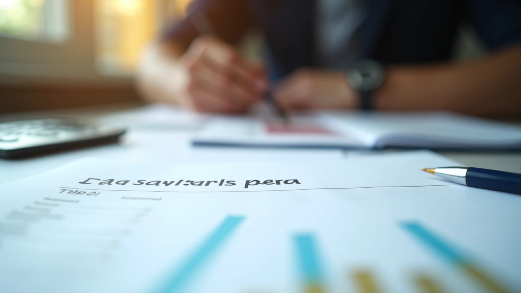 Tax return documents and calculator showing tax savings calculation with percentage reduction highlighted in blue